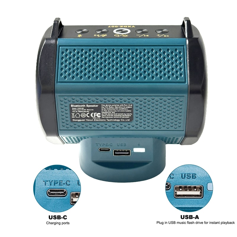 Bluetooth Speaker for Milwaukee, Makita Dewalt Bosch Battery, Loudspeaker Amplifier with USB Type-C