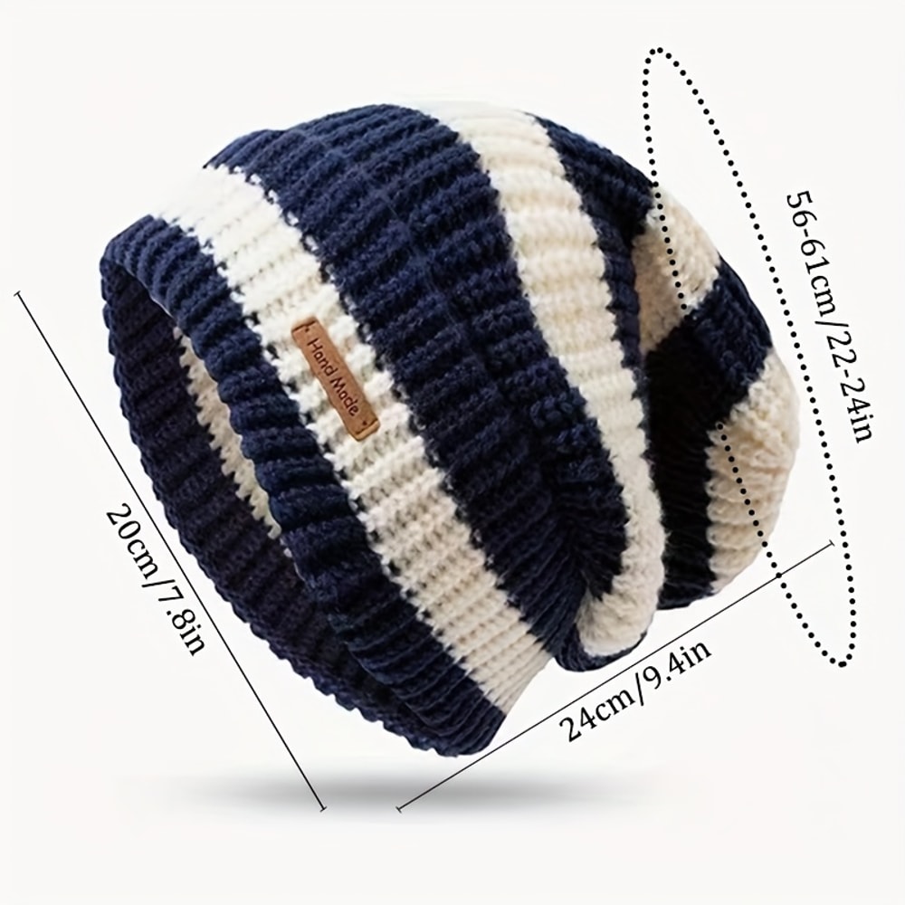 Windproof Korean Fashion Striped Knitted Hat, Trendy Lightweight Hat for Men and Women, Warm for Autumn Winter Outdoor