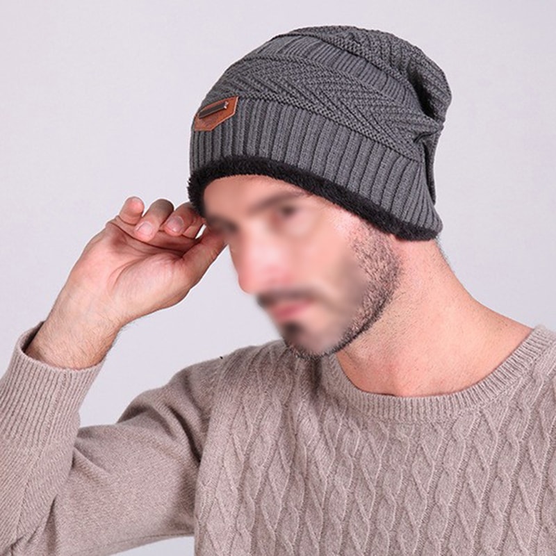 Thick Lined Knit Beanie Winter Outdoor Cap Warm Ear Protection Hat For Men Dark Gray Cycling Hat 0