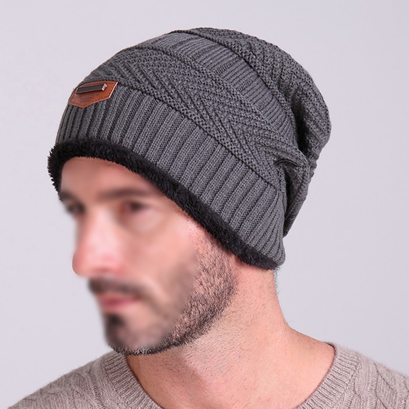 Thick Lined Knit Beanie Winter Outdoor Cap Warm Ear Protection Hat For Men Dark Gray Cycling Hat 2