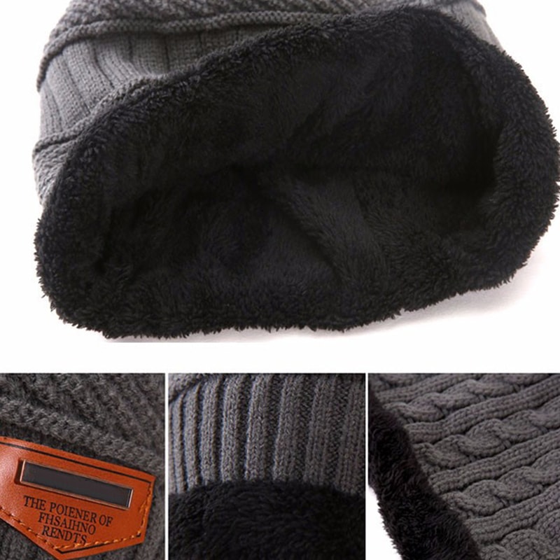 Thick Lined Knit Beanie Winter Outdoor Cap Warm Ear Protection Hat For Men Dark Gray Cycling Hat 4