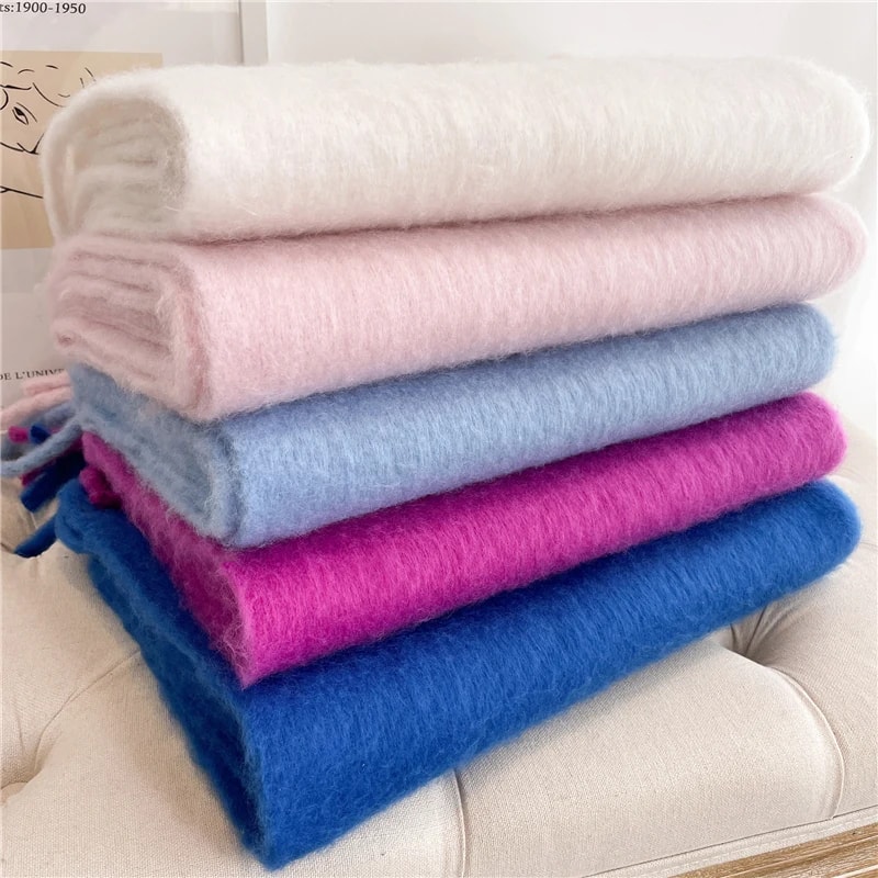 Warm Solid Pashmina Blanket Wraps For Women Cashmere Scarf With Big Tassel 1
