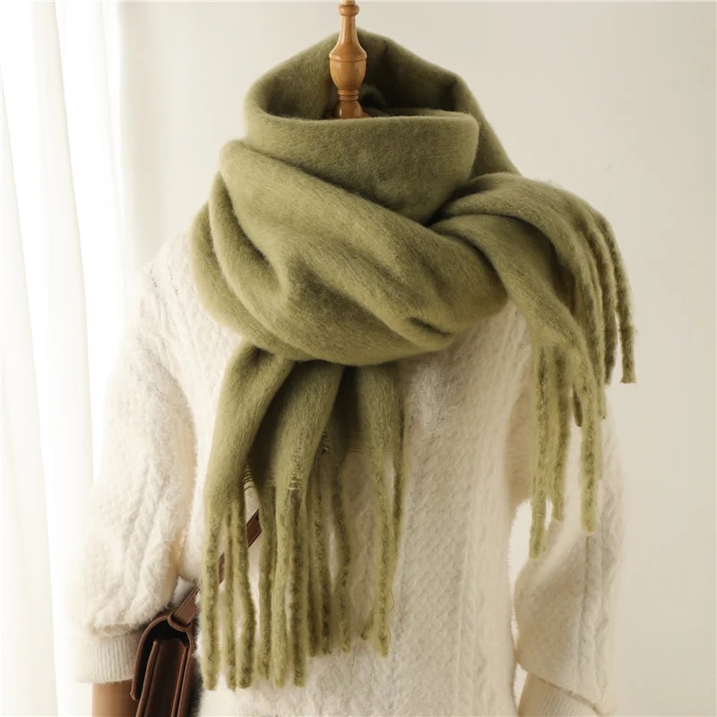 Warm Solid Pashmina Blanket Wraps For Women Cashmere Scarf With Big Tassel 9