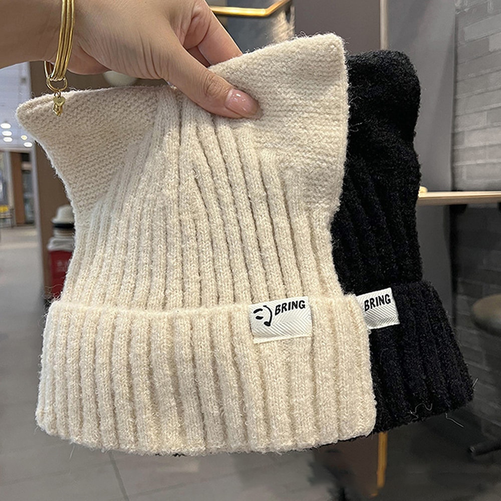 Versatile Pullover Knitted Hats Cute Cat Ears Beanies For Women Warm Ear Protection Sweet 1