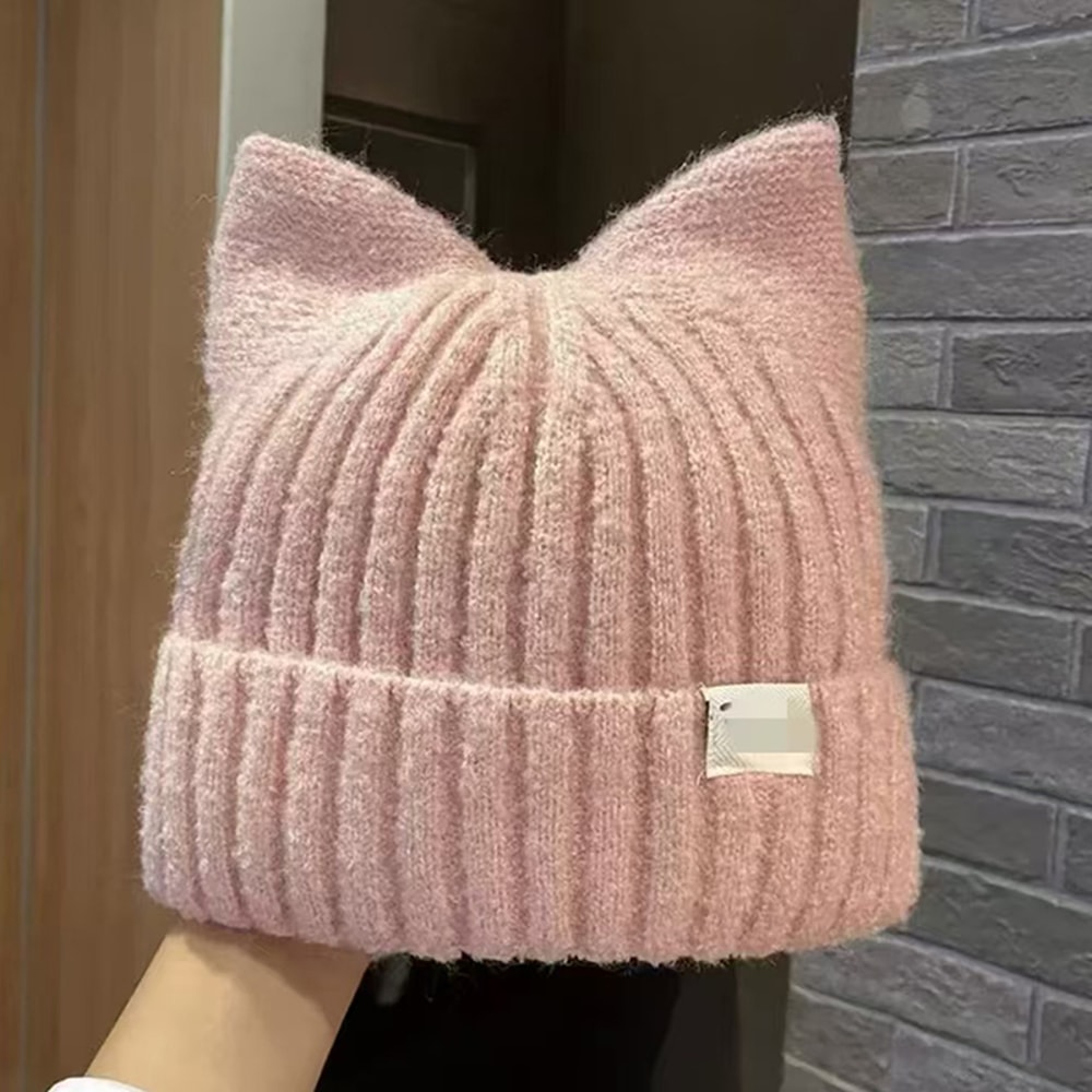 Versatile Pullover Knitted Hats Cute Cat Ears Beanies For Women Warm Ear Protection Sweet 7