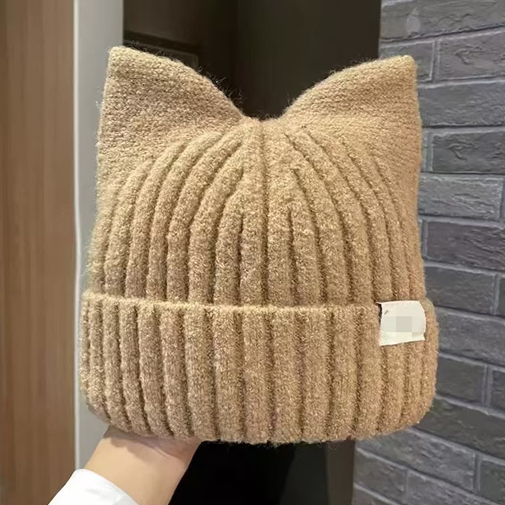 Versatile Pullover Knitted Hats Cute Cat Ears Beanies For Women Warm Ear Protection Sweet 8