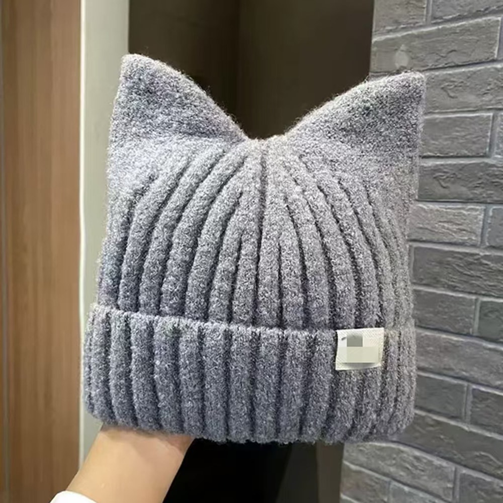 Versatile Pullover Knitted Hats Cute Cat Ears Beanies For Women Warm Ear Protection Sweet 11