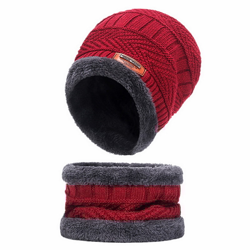 Knit Winter Hat For Men And Women Velvet Coral Fleece Scarf Thick Plus Velvet Neck Protect Cap For 10
