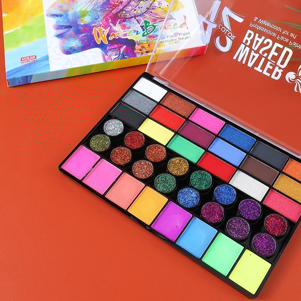 UV Neon Glitter Face Paint Art, Water Soluble Body Painting Set, Holiday Party Makeup