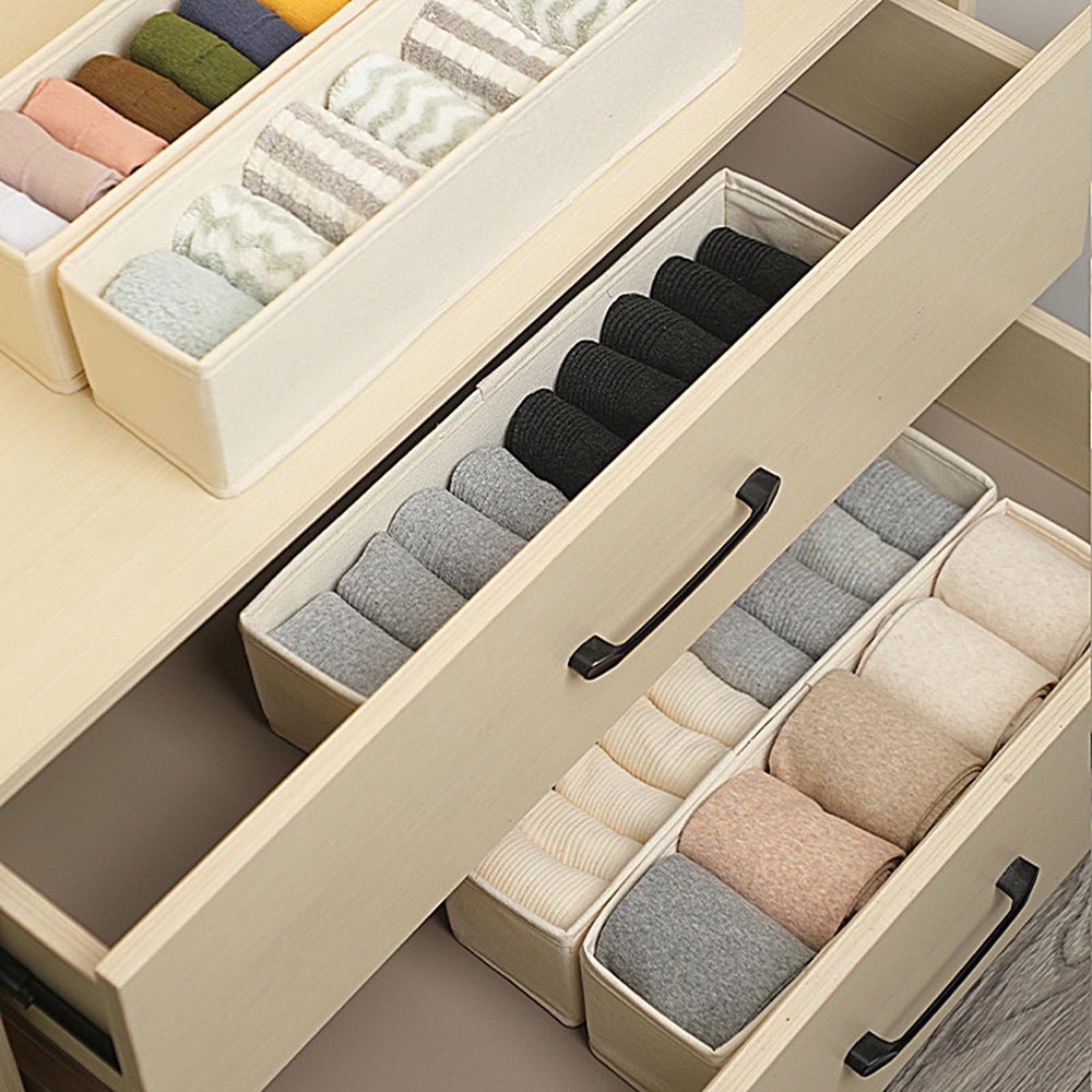 Space-Saving Long Storage Bin, Durable Fabric Storage Organizer, Foldable Sock Underwear Drawer Organizer