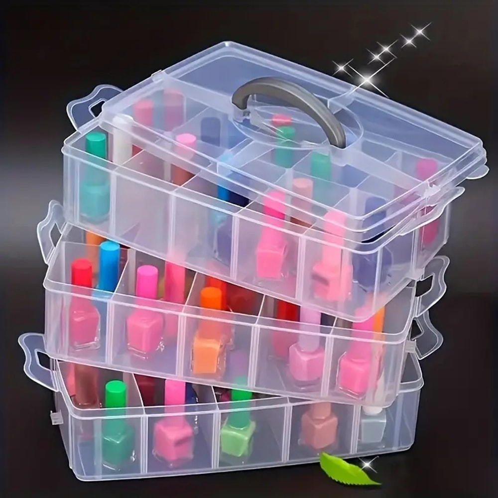 Clear Jewelry Sundries Organizer Adjustable Compartment Toy Container Stackable 3Tier Plastic Stora 1