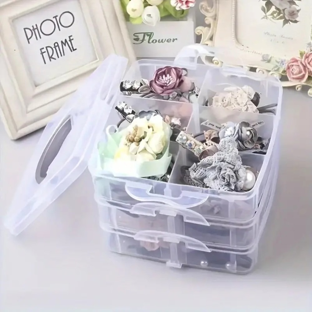 Clear Jewelry Sundries Organizer Adjustable Compartment Toy Container Stackable 3Tier Plastic Stora 2