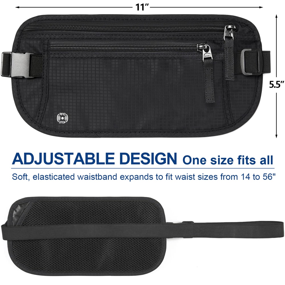 Slim Passport Holder RFID, Travel Money Belt, Blocking Pouch to Protect Cash, Credit Cards, and Travel Documents