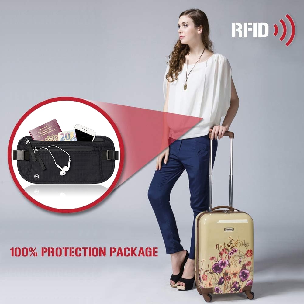 Slim Passport Holder RFID, Travel Money Belt, Blocking Pouch to Protect Cash, Credit Cards, and Travel Documents