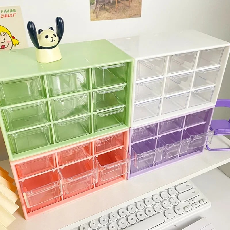 Cute Desktop Storage Boxes Organizer, Transparent Wall-mounted Student Desk Sundries Storage Box