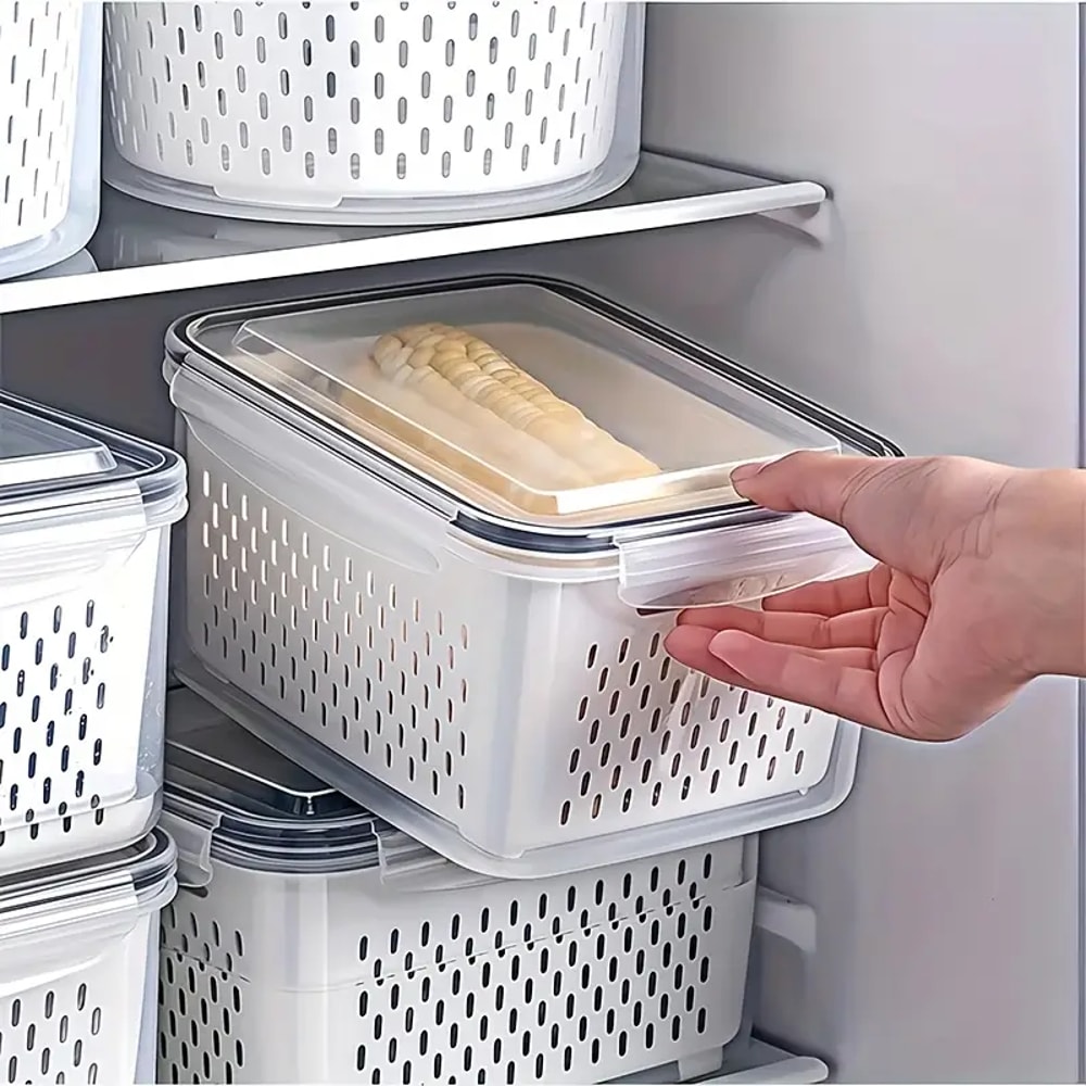 Reusable Plastic Food Storage Containers LeakProof Set With Drain Baskets Refrigerator Safe 1