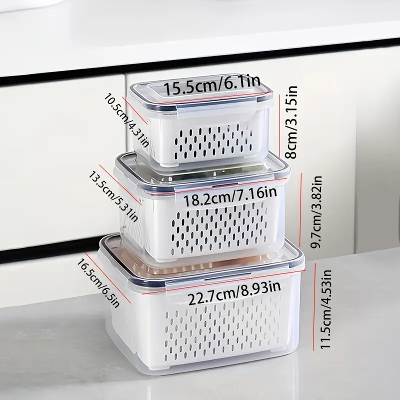 Reusable Plastic Food Storage Containers LeakProof Set With Drain Baskets Refrigerator Safe 5