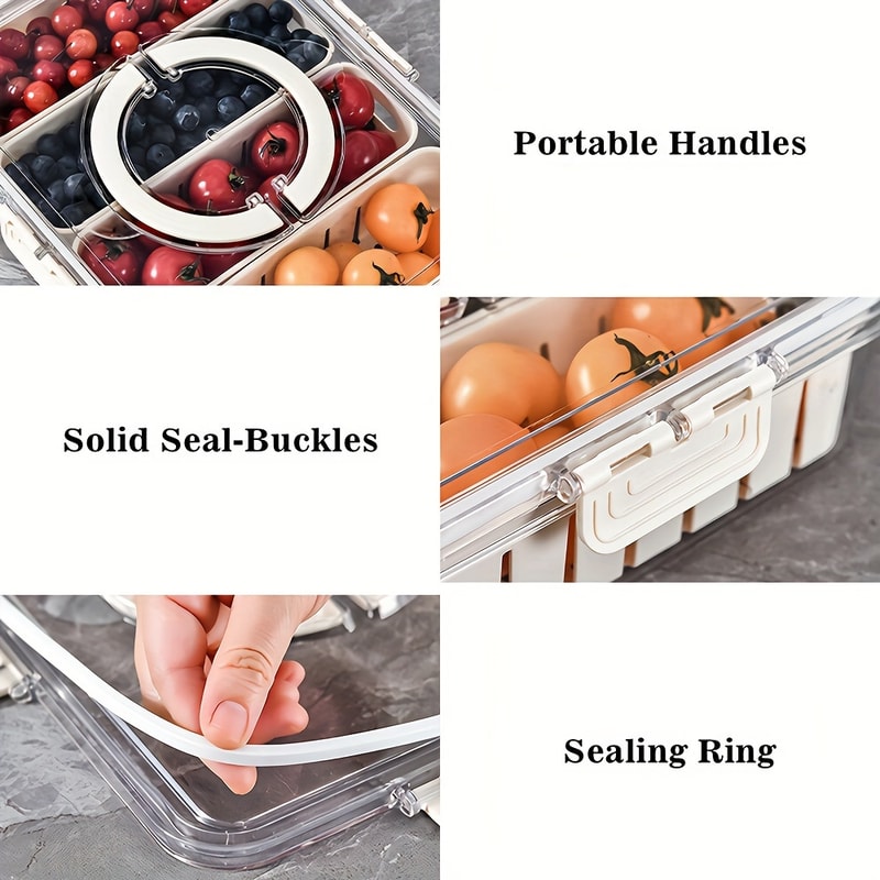 Snackle Box Container, Portable Snack Tray with Handle, Veggie Serving Tray for Refrigerator