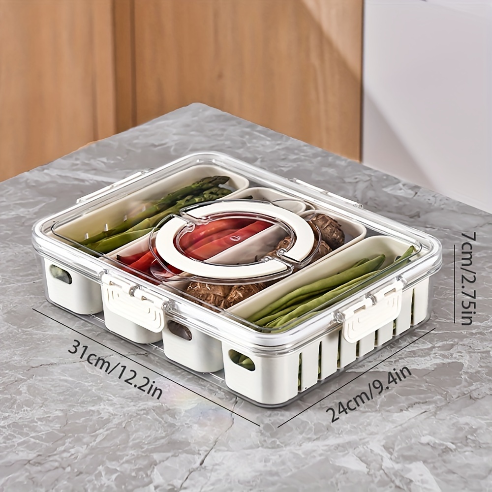 Snackle Box Container, Portable Snack Tray with Handle, Veggie Serving Tray for Refrigerator
