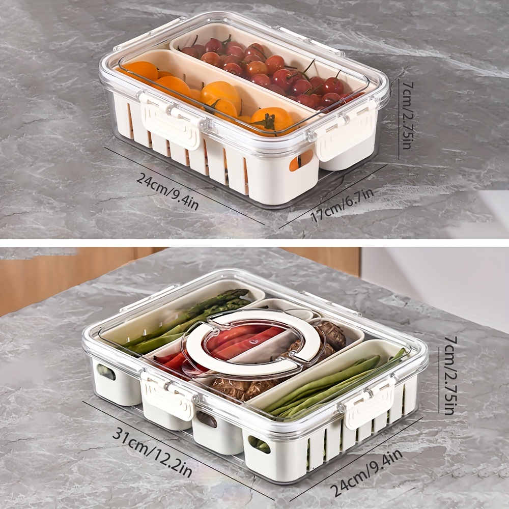 Snackle Box Container, Portable Snack Tray with Handle, Veggie Serving Tray for Refrigerator