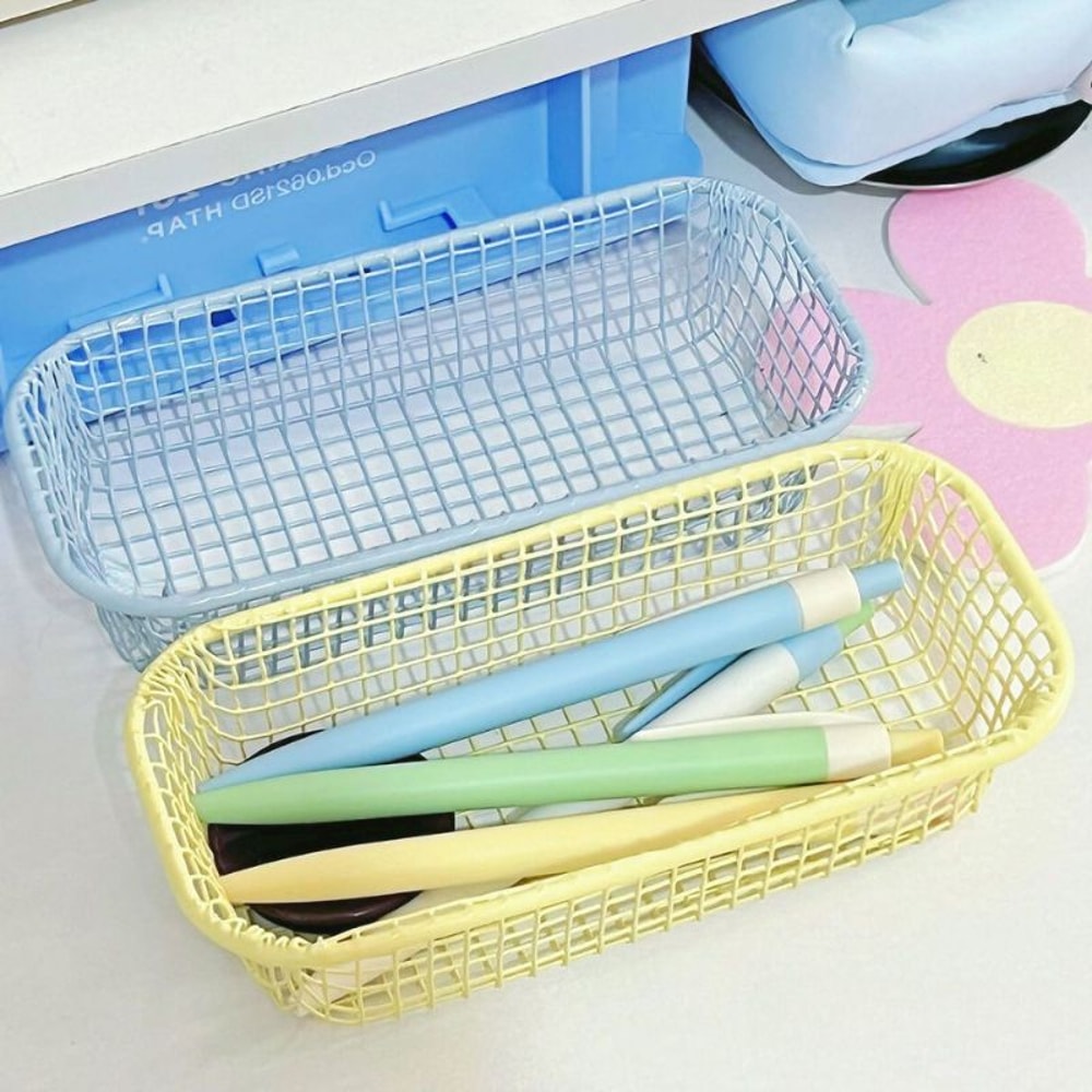 Metal Desktop Storage Basket, Sundries Organizer Basket for Office Stationery, Photocard Case, Home Supplies