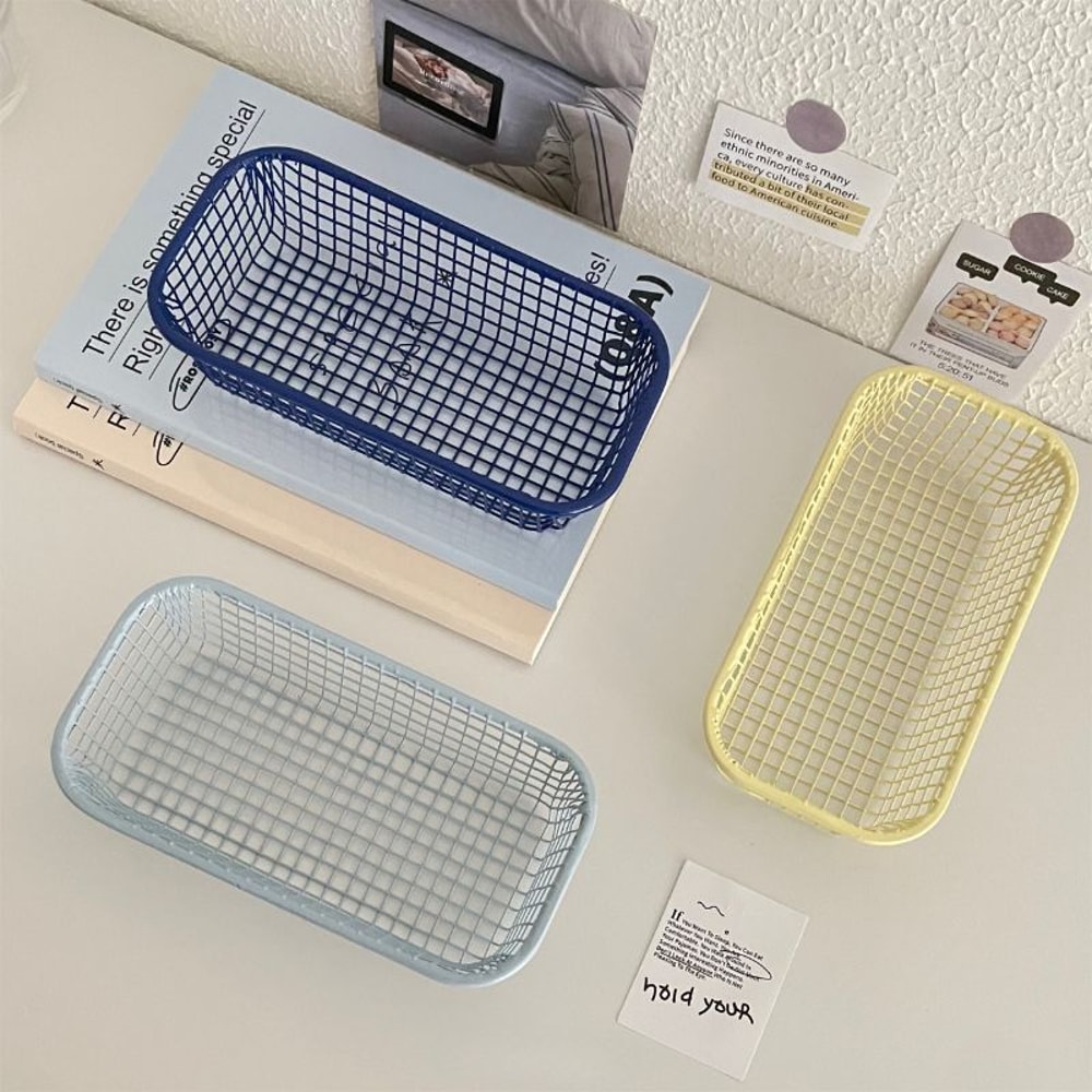 Metal Desktop Storage Basket, Sundries Organizer Basket for Office Stationery, Photocard Case, Home Supplies