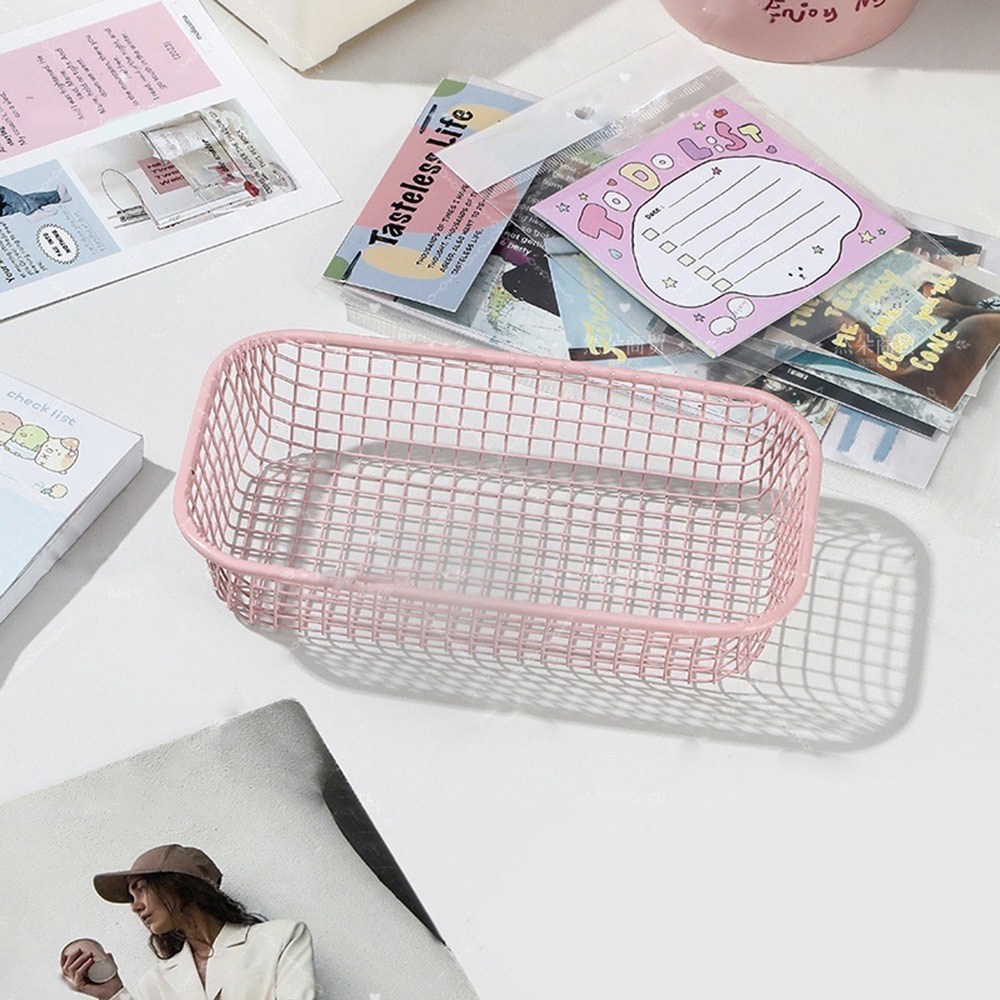 Metal Desktop Storage Basket, Sundries Organizer Basket for Office Stationery, Photocard Case, Home Supplies