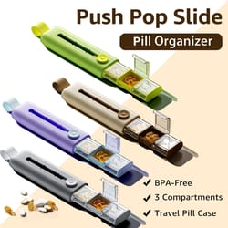 compartments anti-spill pill organizer, push pop slide travel case, bpa-free and food-grade for vitamins supplements