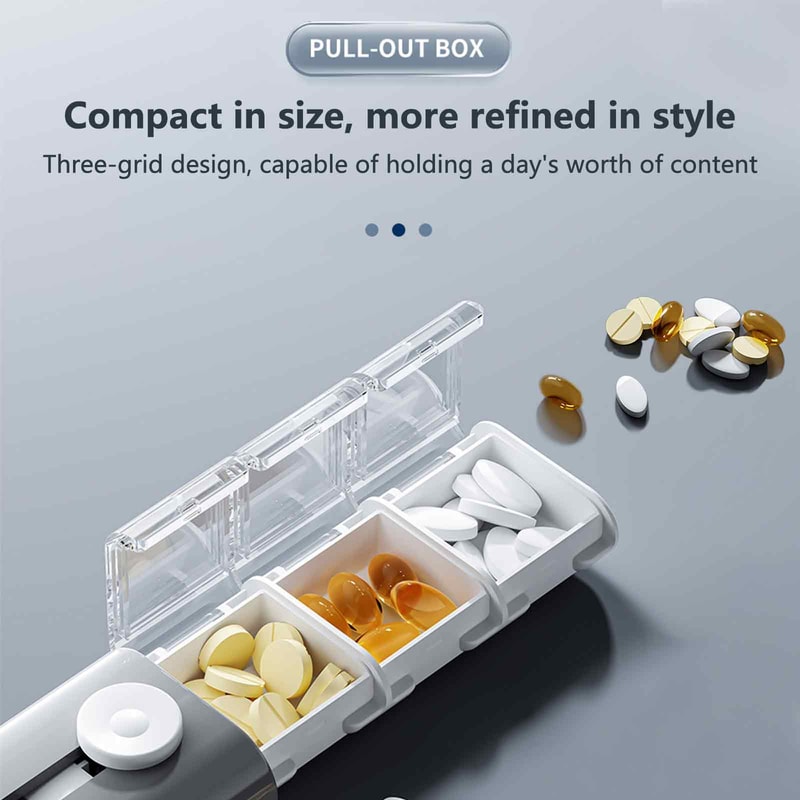 Compartments Anti-Spill Pill Organizer, Push Pop Slide Travel Case, BPA-Free and Food-Grade for Vitamins Supplements
