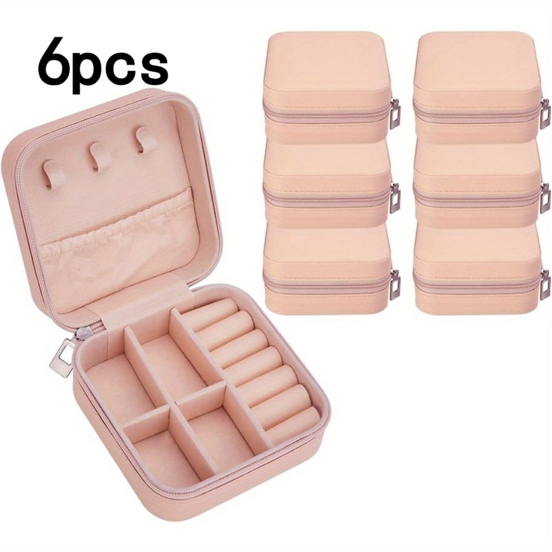 Travel Friendly Storage Box Pink Synthetic Leather Jewelry Box For Earrings Necklaces Rings 1