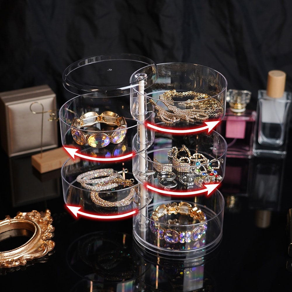 Round Plastic Organizer Box Jewelry Display Rack Rotating Makeup Storage Holder For Bracelets And E 3
