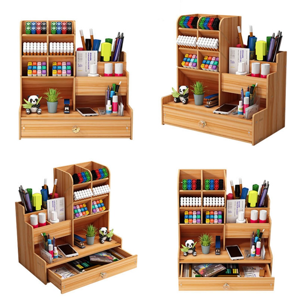 Wooden Pen Holder MultiScene Student Stationery Storage Shelf Drawer For Study Rooms And Offices 1