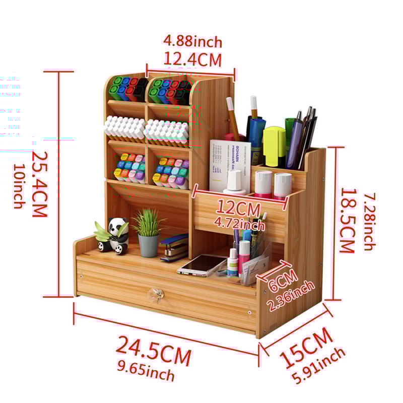 Wooden Pen Holder MultiScene Student Stationery Storage Shelf Drawer For Study Rooms And Offices 5