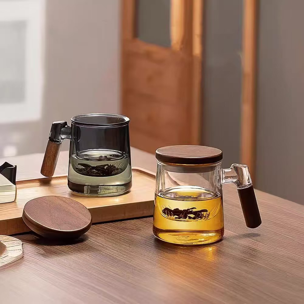 Borosilicate Glass Tea Cup With Infuser Steeper And Lid For Loose Leaf Tea Filter Mug Wood Handle F 2