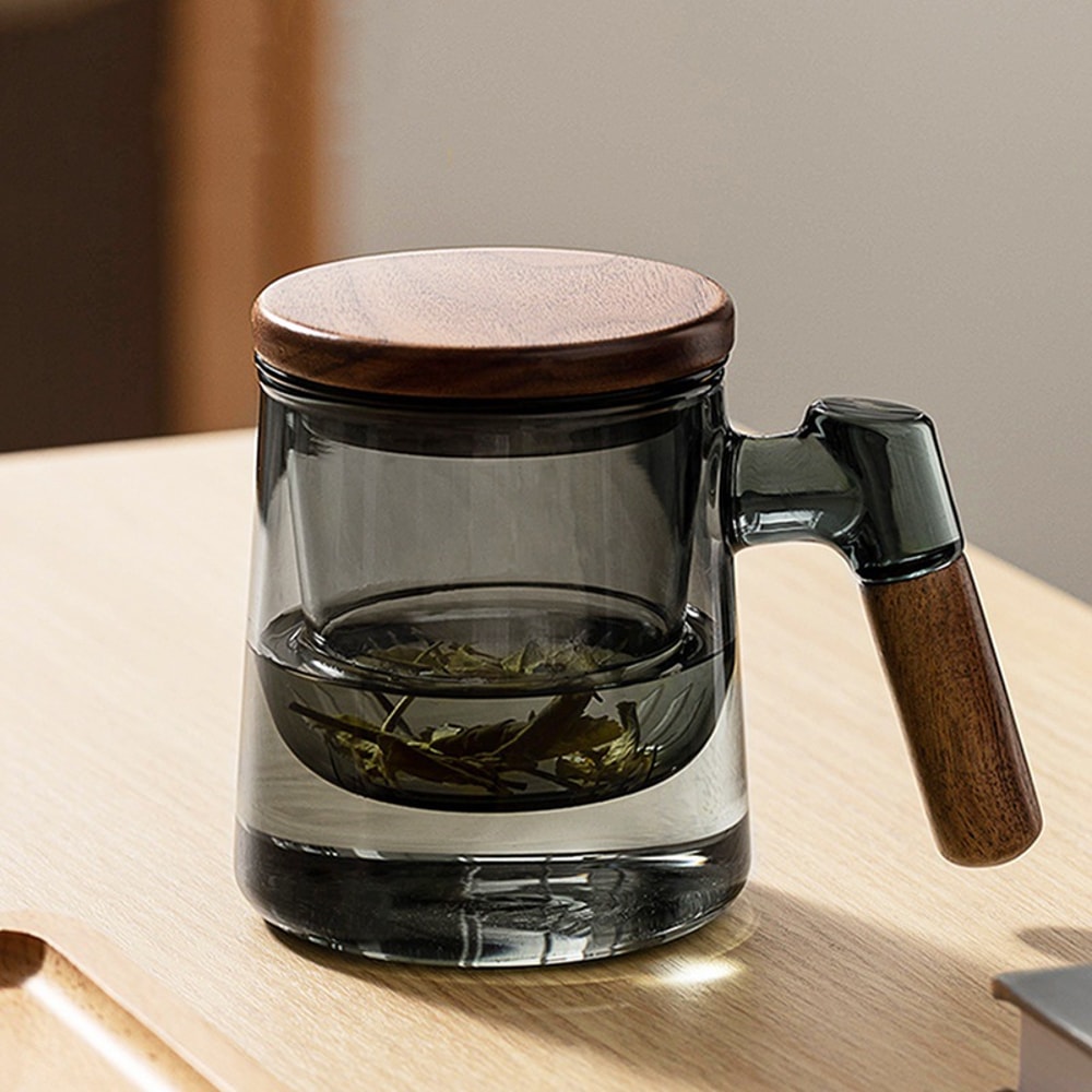 Borosilicate Glass Tea Cup With Infuser Steeper And Lid For Loose Leaf Tea Filter Mug Wood Handle F 5