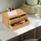 Natural Wood Desk Storage Tray Bamboo Desktop Organizer With 2 Drawers For Office Home Minimalist S 2