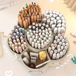 durable pp rotating desk organizer, multi-compartment storage caddy for makeup & office stationery, ideal for home use