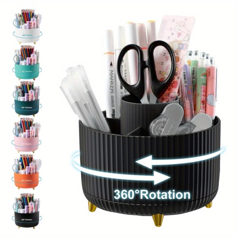 Cute Pen Holder Rotating Pencil Storage Box Stationery Storage Bag For Desktop 10
