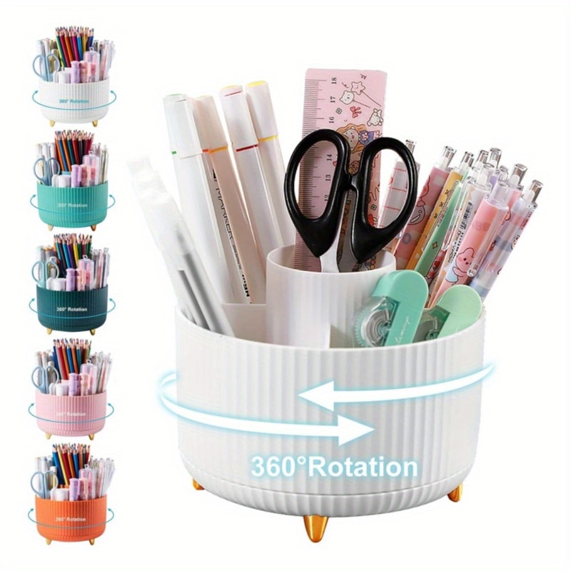 Cute Pen Holder Rotating Pencil Storage Box Stationery Storage Bag For Desktop 11