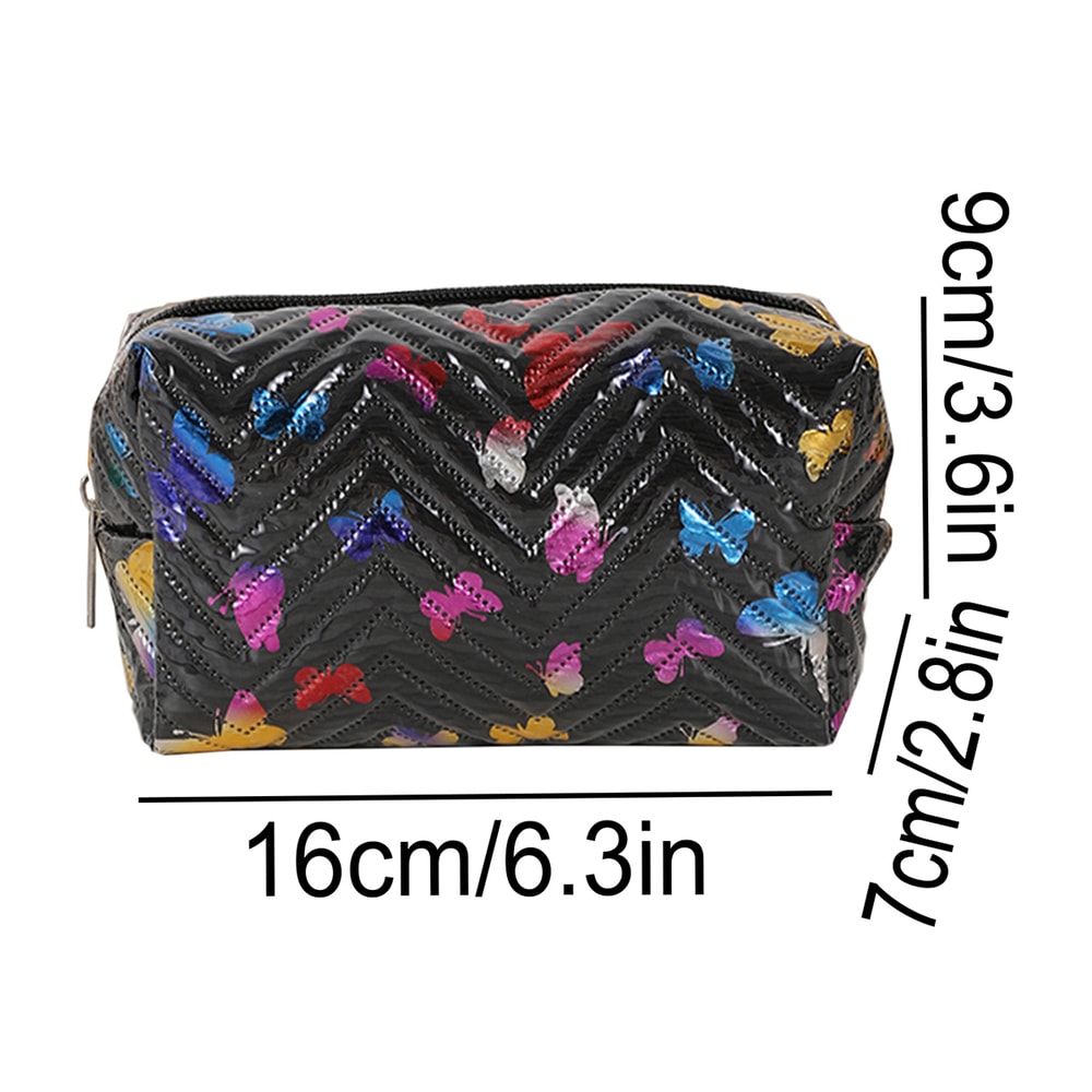 PU Leather Pencil Storage Box, Colorful Glossy Butterfly Print, Portable Desk Organizer for Office