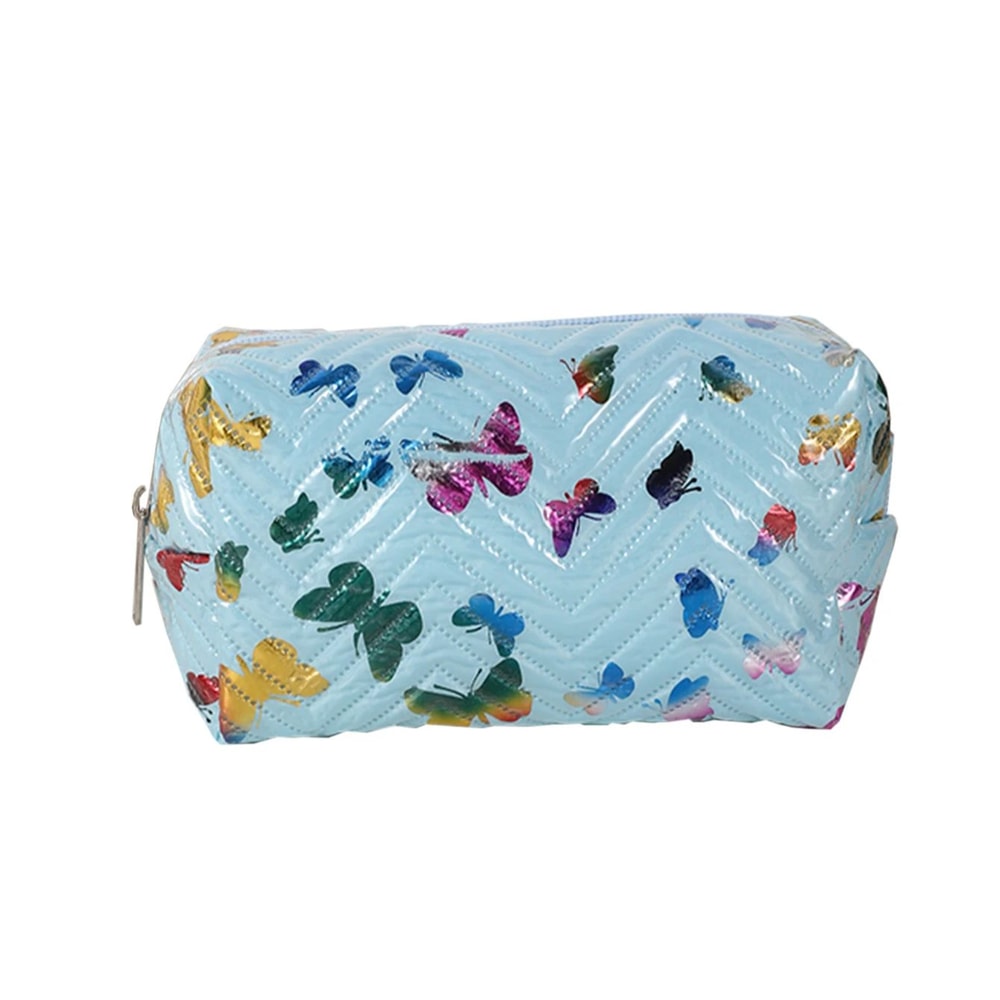 PU Leather Pencil Storage Box, Colorful Glossy Butterfly Print, Portable Desk Organizer for Office