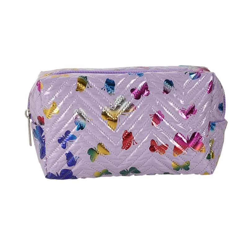 PU Leather Pencil Storage Box, Colorful Glossy Butterfly Print, Portable Desk Organizer for Office