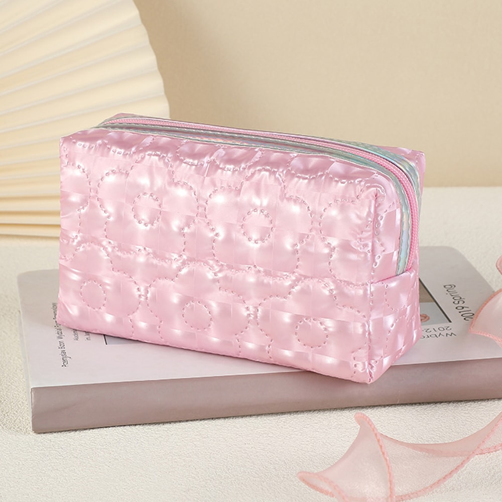Portable Desk Stationery Organizer Bag for Study and Office, Exquisite Floral Pattern Storage Pouch with Glitter Fabric