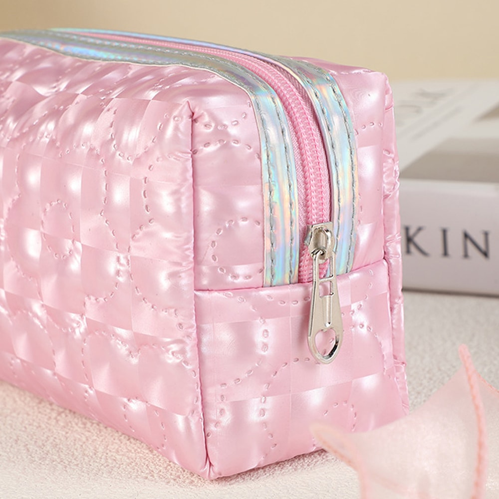 Portable Desk Stationery Organizer Bag for Study and Office, Exquisite Floral Pattern Storage Pouch with Glitter Fabric