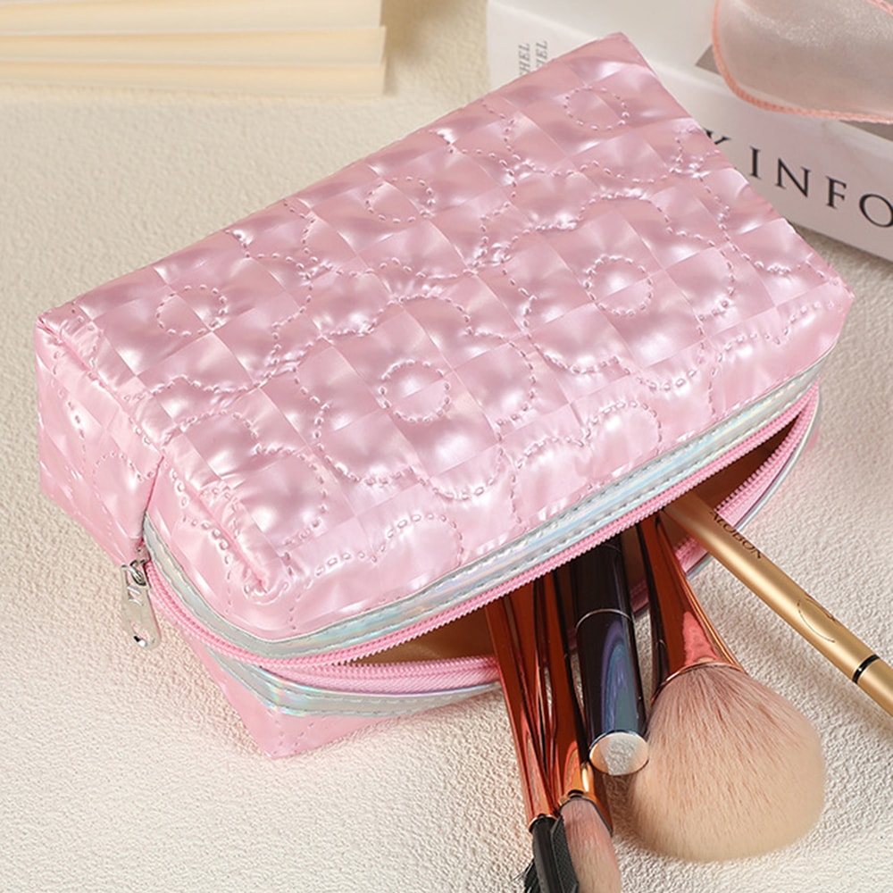 Portable Desk Stationery Organizer Bag for Study and Office, Exquisite Floral Pattern Storage Pouch with Glitter Fabric