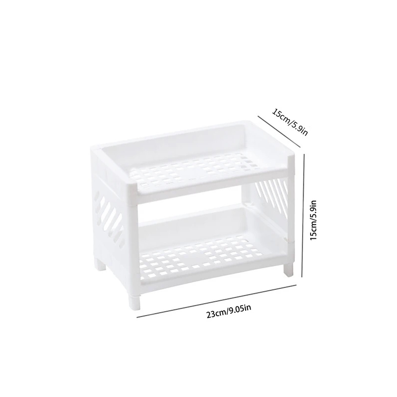 Rectangular White PP Desktop Storage Rack, Double Layer Organizer for Desk, Office, Student, Cosmetics Stationery