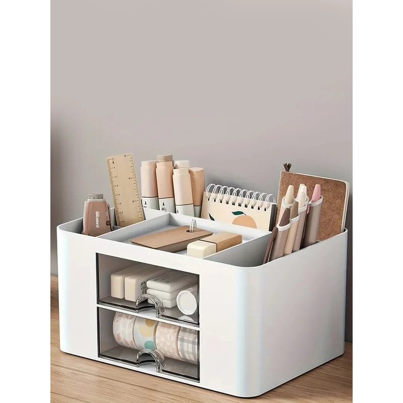 MultiFunctional Pen Organizer With 2 Drawers Storage Box For Desk Pencil Holder For Office Supplies 0