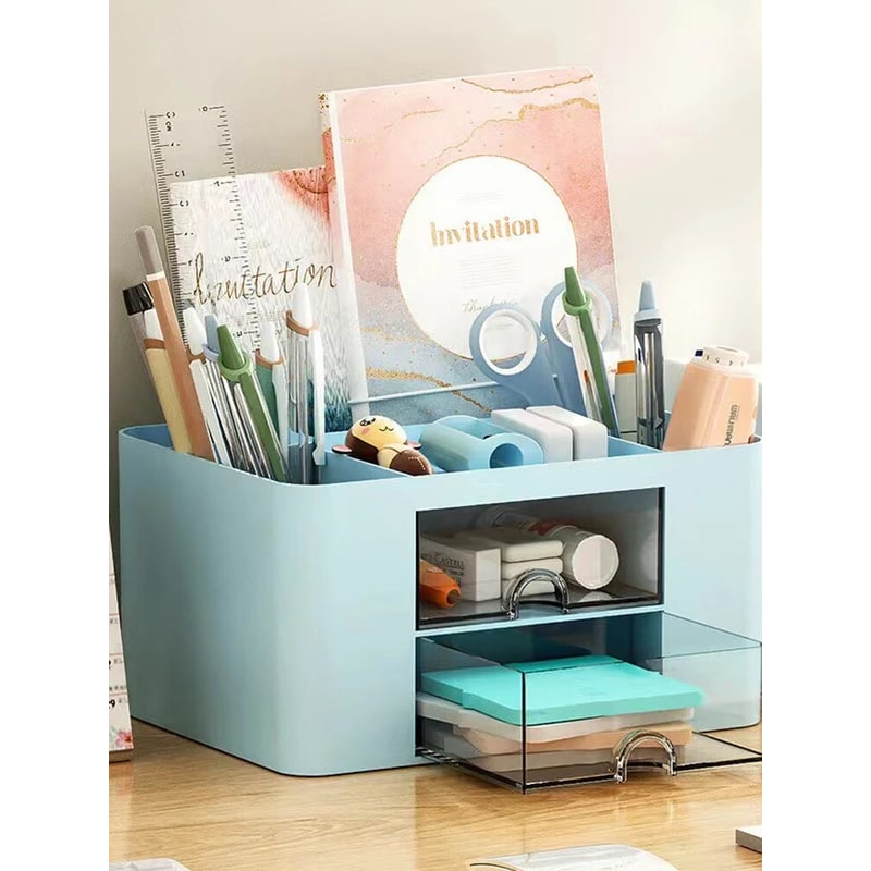 MultiFunctional Pen Organizer With 2 Drawers Storage Box For Desk Pencil Holder For Office Supplies 2