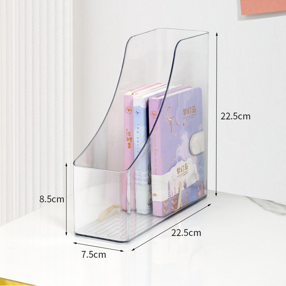 Transparent PET Desktop File Storage Box Acrylic Vertical Stationery Shelf Book Artifact Organizer 3