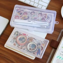 mini transparent box storage organizer, stationery holder, plastic tool case for office and stickers